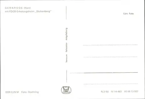 Gernrode Harz FDGB Erholungsheim Stubenberg / Gernrode Harz /Harz LKR