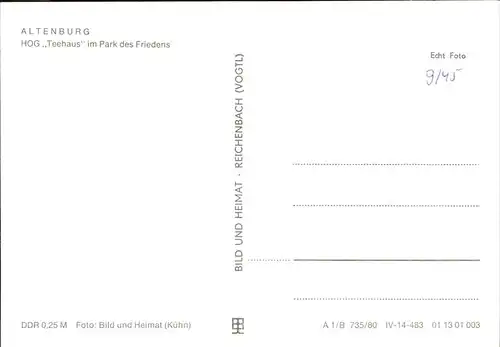 Altenburg Thueringen HOG Teehaus, Park d. Friedens / Altenburg /Altenburger Land LKR