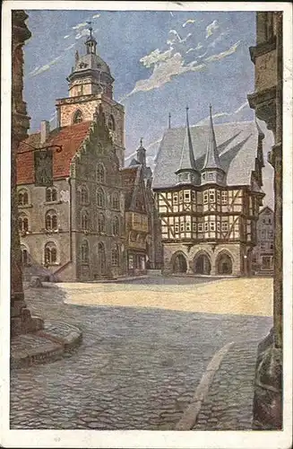 Alsfeld Marktplatz Aquarell v. K. Lindegreen Kat. Alsfeld