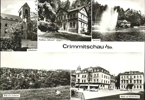 Crimmitschau Sahnpark Lutherkirche Autos Brunnen Sahnbad Kat. Crimmitschau