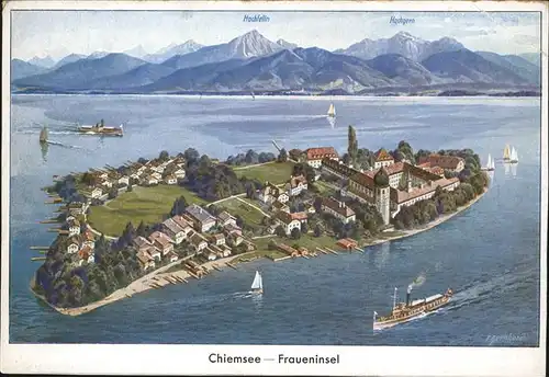 Chiemsee Fraueninsel Schiffe Segelboote  Kat. Chiemsee