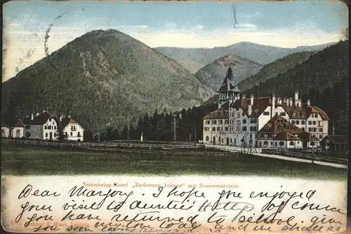 Semmering Erzherzog Johann Sonnwendstein Kat. Semmering