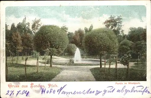 Landau Pfalz Westpark Springbrunnen Kat. Landau in der Pfalz