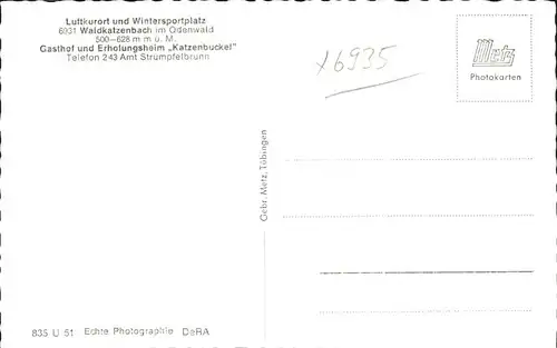 Waldkatzenbach Gasthof Erholungsheim Katzenbuckel Kat. Waldbrunn