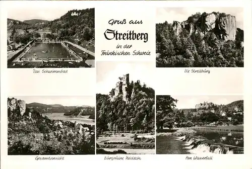 Streitberg Oberfranken Schwimmbad Burgruine Neideck Wasserfall  / Wiesenttal /Forchheim LKR