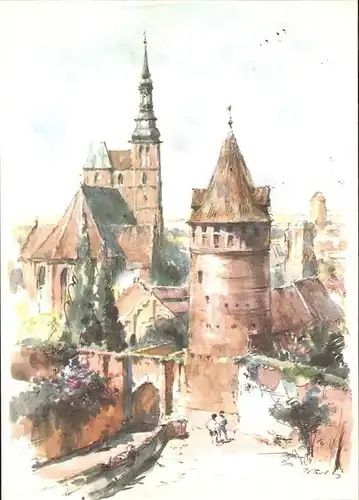 Tangermuende Zeichnung St. Stephans Kirche Kat. Tangermuende