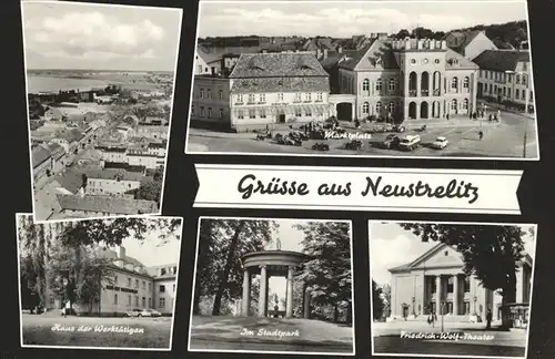 Neustrelitz Teilansicht Luftaufnahme Marktplatz Haus der Werktaetigen Stadtpark Friedrich Wolf Theater Kat. Neustrelitz