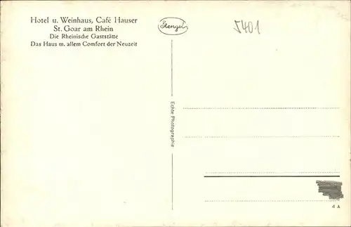 pw16107 St Goar Burg Rheinfels Hotel Weinhaus Cafe Hauser  Kategorie. Sankt Goar Alte Ansichtskarten