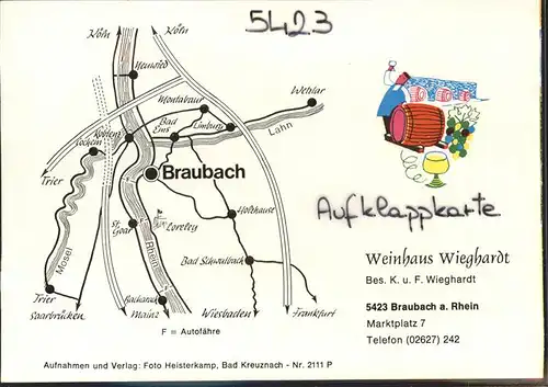 Braubach Rhein Weinhaus Wieghardt Klappkarte / Braubach /Rhein-Lahn-Kreis LKR