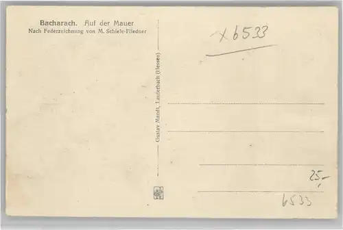 Bacharach Nach Federzeichnung von M. Schiele Fliedner Auf der Mauer *