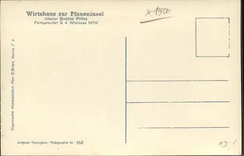 Wannsee Wirtshaus zur Pfaueninsel / Berlin /Berlin Stadtkreis