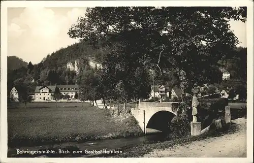 Behringersmuehle Blick zum Gasthof Heinlein Bruecke / Goessweinstein /Forchheim LKR