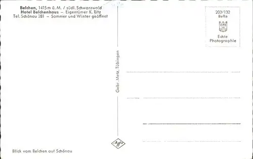 Belchen Baden Hotel Belchenhaus Bes. K. Ritz / Neuenweg /Loerrach LKR