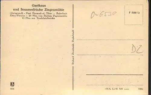 Bad Klosterlausnitz Hermsdorf Zeitzgrund Gasthaus "Ziegenmuehle" / Bad Klosterlausnitz /Saale-Holzland-Kreis LKR