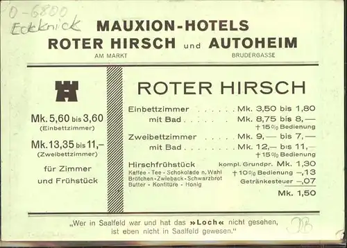 Saalfeld Saale Das Loch Mauxion-Hotels "Roteer Hirsch" Autoheim / Saalfeld /Saalfeld-Rudolstadt LKR