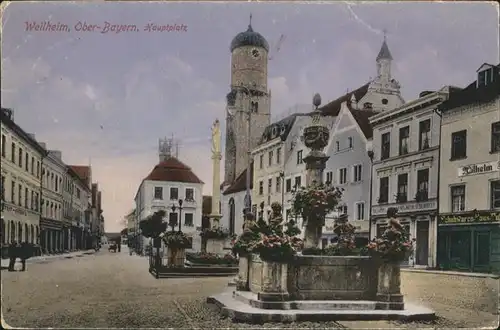 Weilheim Oberbayern Hauptplatz Brunnen  / Weilheim i.OB /Weilheim-Schongau LKR