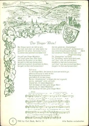 Bingen Rhein Lied Der Binger Wein v. R. Engelhardt / Bingen am Rhein /Mainz-Bingen LKR