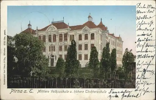 Pirna Mittlere Volksschule Toechternschule Goldfensterkarte Nr 6793 x
