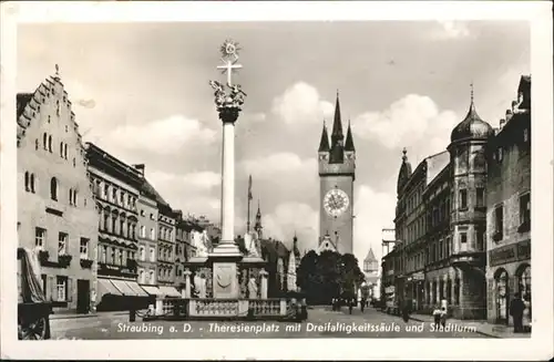 Straubing Theresienplatz Dreifaltigkeitssaeule Stadtturm *