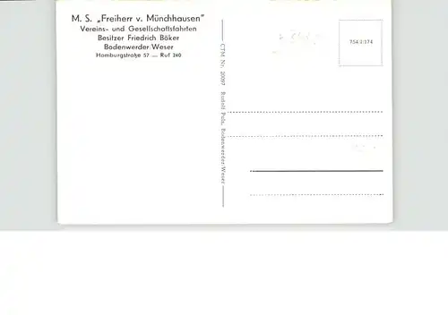 Bodenwerder M. S. Freiherr v. Muenchhausen Motorschiff *