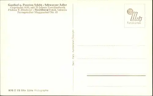 Streitberg Oberfranken Gasthof Pension Schuetz Schwarzer Adler *