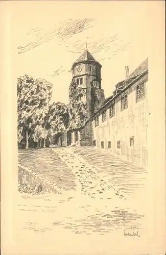 Hirsau Glockenturm Original Federzeichnung von Karl Winkel / Calw /Calw LKR