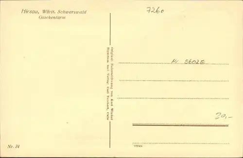 Hirsau Glockenturm Original Federzeichnung von Karl Winkel / Calw /Calw LKR