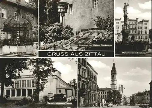 Zittau Zittau Gruene Born Blumenuhr Meissner Glockenspiel Marsbrunnen Rathaus Gerhart Hauptmann Theater Haberkornplatz x / Zittau /Goerlitz LKR