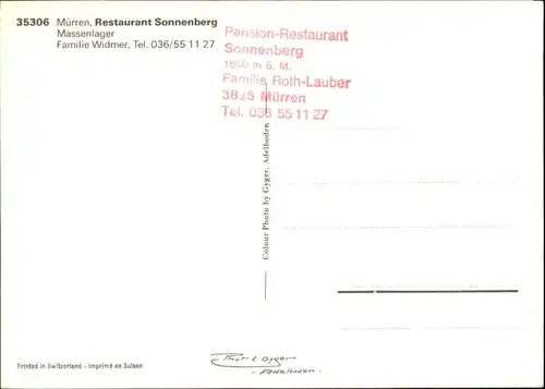 Muerren BE Muerren Restaurant Sonnenberg * / Muerren /Bz. Interlaken