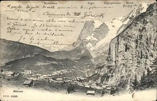 hw00748 Muerren BE Wetterhorn
Eiger
Eigegletscher
Moench Kategorie. Muerren Alte Ansichtskarten
