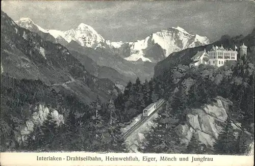 hw03694 Interlaken BE Drathseilbahn Eiger Moench Jungfrau Kategorie. Interlaken Alte Ansichtskarten