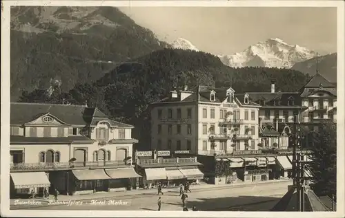 hw04722 Interlaken BE Bahnhofplatz, Hotel Merkur Kategorie. Interlaken Alte Ansichtskarten