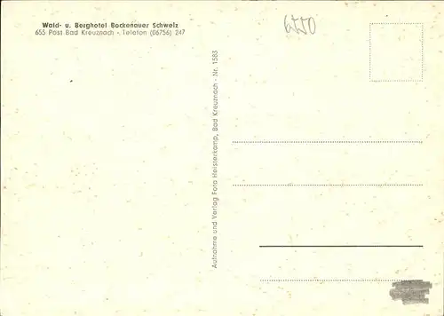Bad Kreuznach Berghotel Bockenauer Schweiz Kat. Bad Kreuznach