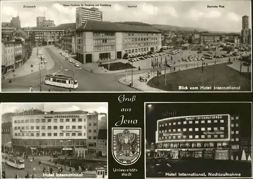 Jena Hotel International Nachtaufnahme Strassenbahn Kat. Jena