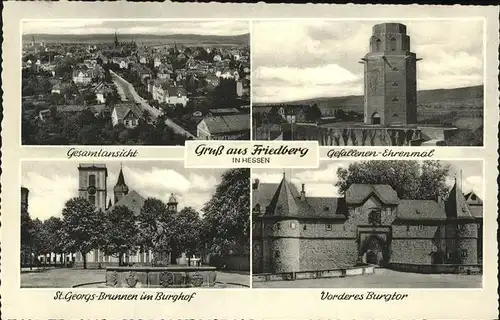 Friedberg Hessen Burghof St. Georgs Brunnen Ehrenmal Kat. Friedberg (Hessen)