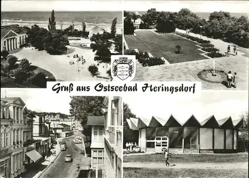 Heringsdorf Seebad Kulturhaus Kurpromenade Sonnenuhr Friedensstrasse Ausstellungspavillon Stadtwappen Kat. Heringsdorf