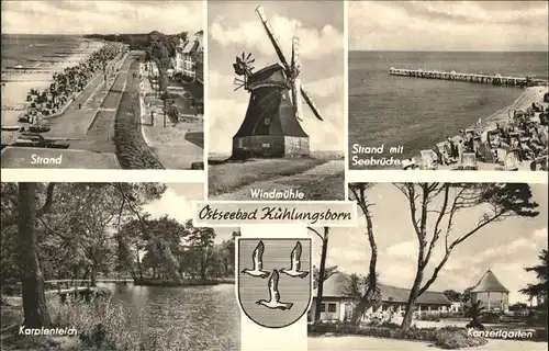 Kuehlungsborn Strand Seebruecke Konzertgarten Wappen Windmuehle Karpfenteich Kat. Kuehlungsborn