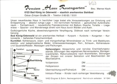 Bad Koenig Pension Haus Rosengarten Landkarte Kat. Bad Koenig