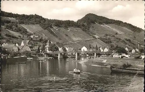 Obernhof Lahn Weinberge Boot Bruecke Kat. Obernhof