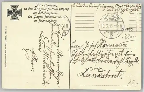 Brannenburg Feldpost Erholungsheim  x 1915