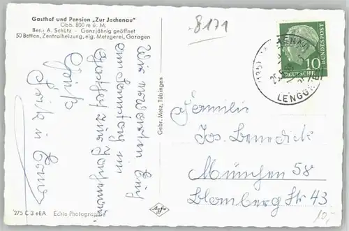 Lenggries [Stempelabschlag] Gasthof Pension Zur Jachenau x 1958