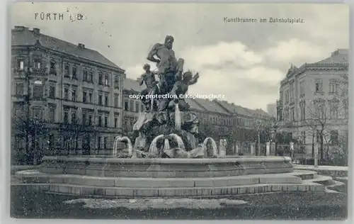 Fuerth Bayern Kunstbrunnen Bahnhofplatz x 1906