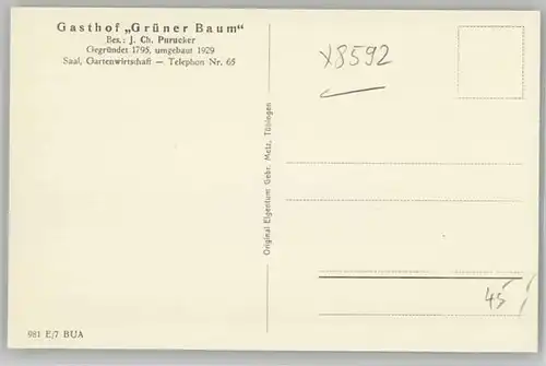 Wunsiedel Gasthof Gruener Baum * 1921-1965