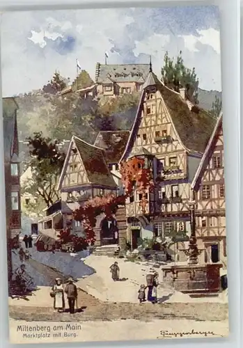 Miltenberg Marktplatz Burg Kuenstlerkarte x