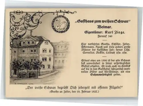 Weimar Thueringen Weimar Gasthaus zum weissen Schwan Kuenstler R. Starcke * / Weimar /Weimar Stadtkreis