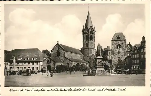 Eisenach Thueringen Karlsplatz Nikolaikirche Lutherdenkmal Aratedenkmal / Eisenach /Eisenach Stadtkreis