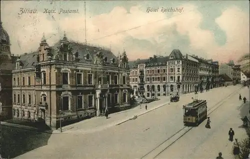 Zittau Postamt Hotel Reichshof Strassenbahn x