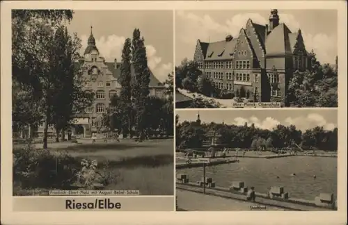 Riesa Friedrich Ebert Platz August Bebel Schule Max Planck Oberschule Stadtbad  *