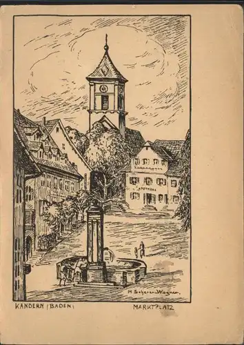 Kandern Marktplatz Brunnen Kirche  Kuenstler M Scherer Wagner *