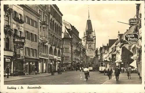 Freiburg Breisgau Kaiserstrasse Strassenbahn Optik Photo Menger Kat. Freiburg im Breisgau